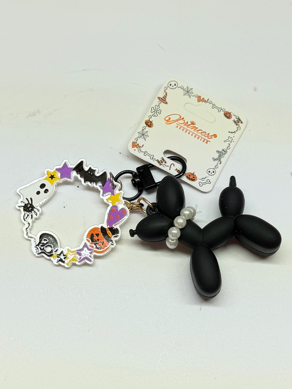 Black Balloon Dog Keychain with Halloween Charm